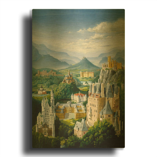 'German Castles' By Harro Maass Gold Metal Wall Art