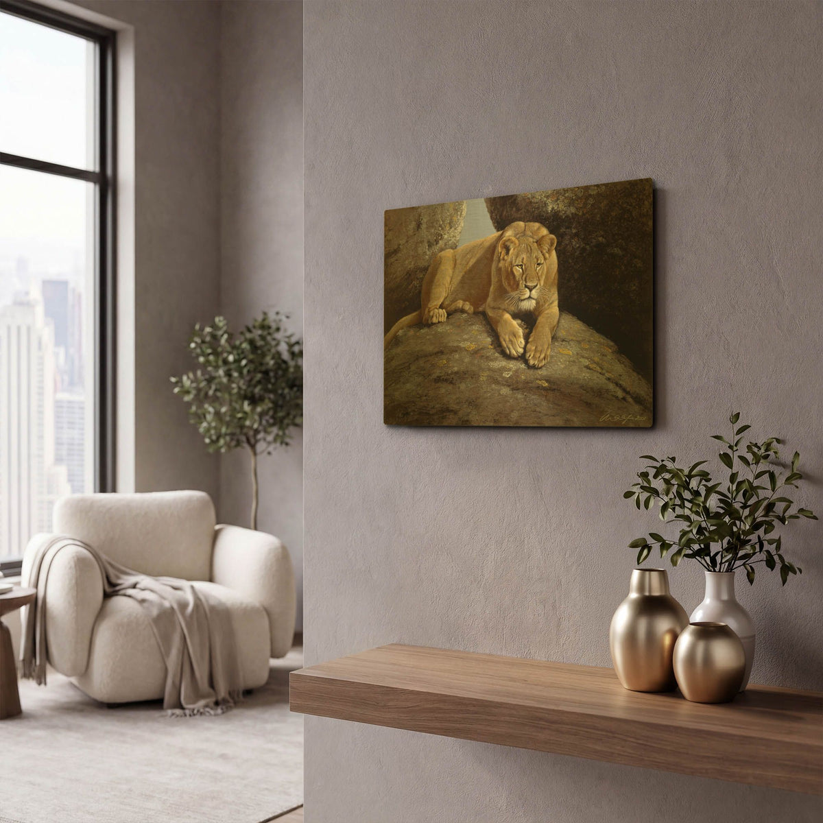 'Lioness' By Harro Maass Gold Metal Wall Art