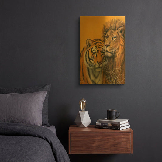 'Lion & Tiger' By Harro Maass Gold Metal Wall Art
