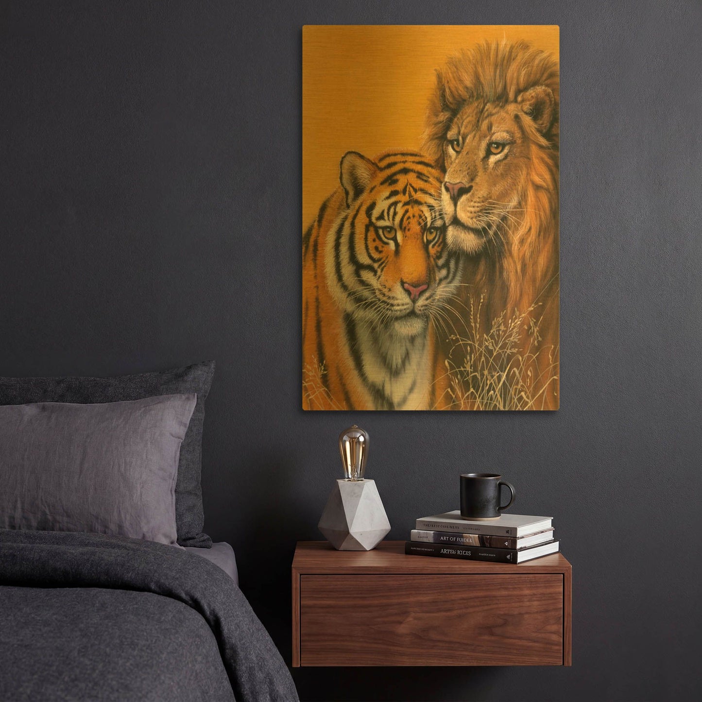 'Lion & Tiger' By Harro Maass Gold Metal Wall Art