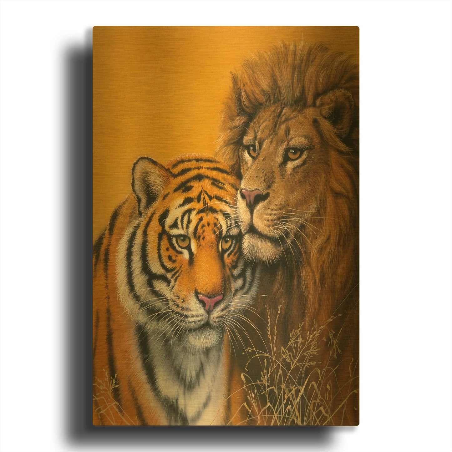 'Lion & Tiger' By Harro Maass Gold Metal Wall Art