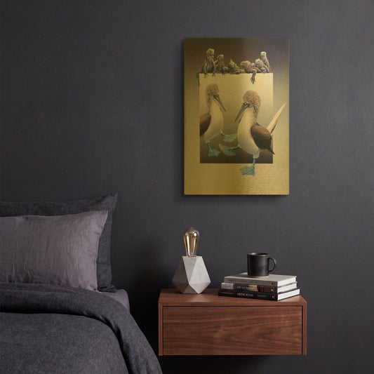 'Bluefooted Boobies And Marine Iguanas' By Harro Maass Gold Metal Wall Art