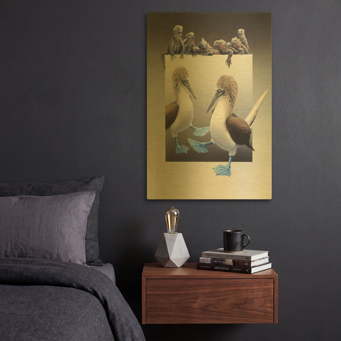 'Bluefooted Boobies And Marine Iguanas' By Harro Maass Gold Metal Wall Art