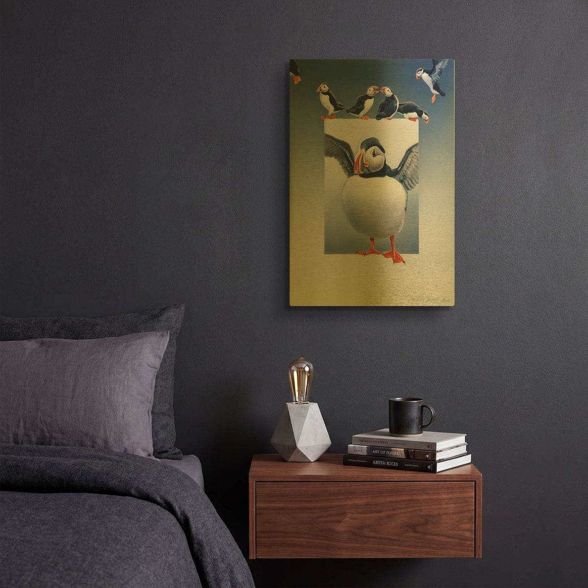 'Puffins' By Harro Maass Gold Metal Wall Art