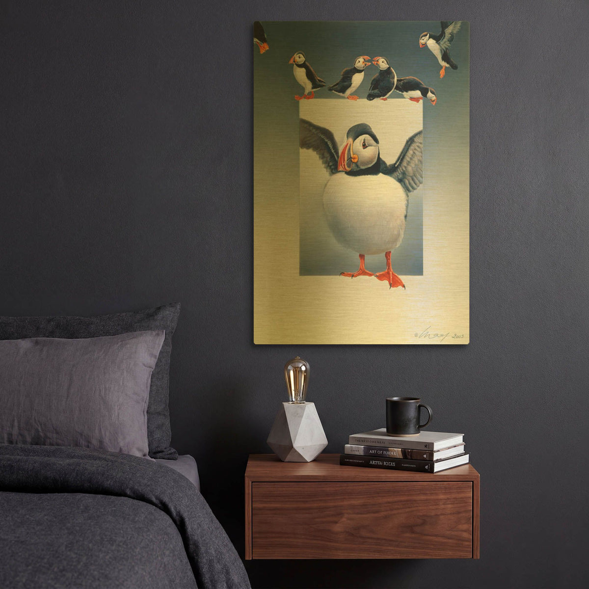 'Puffins' By Harro Maass Gold Metal Wall Art