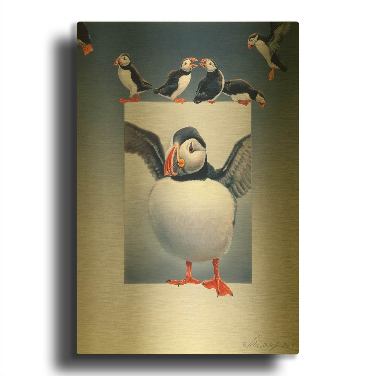 'Puffins' By Harro Maass Gold Metal Wall Art