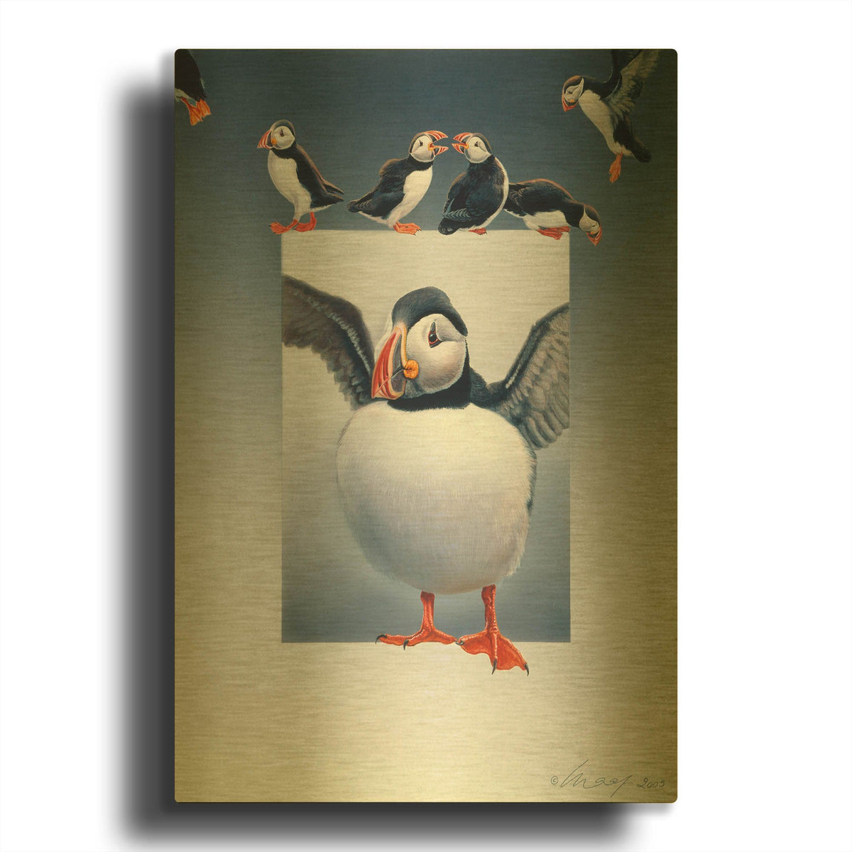 'Puffins' By Harro Maass Gold Metal Wall Art