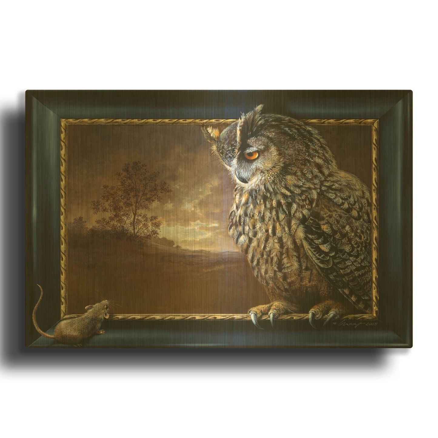 'Eagle Owl And Mouse' By Harro Maass Gold Metal Wall Art