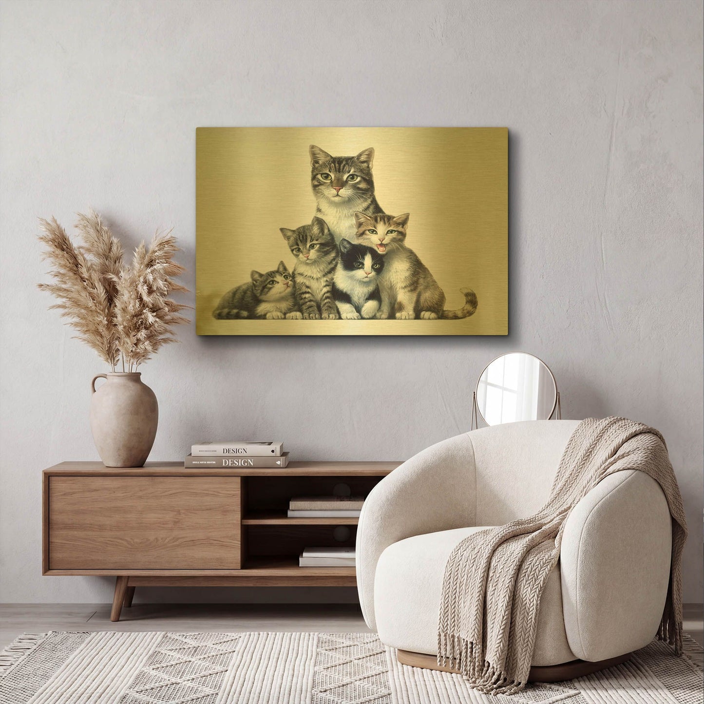 'Cat Family 2' By Harro Maass Gold Metal Wall Art