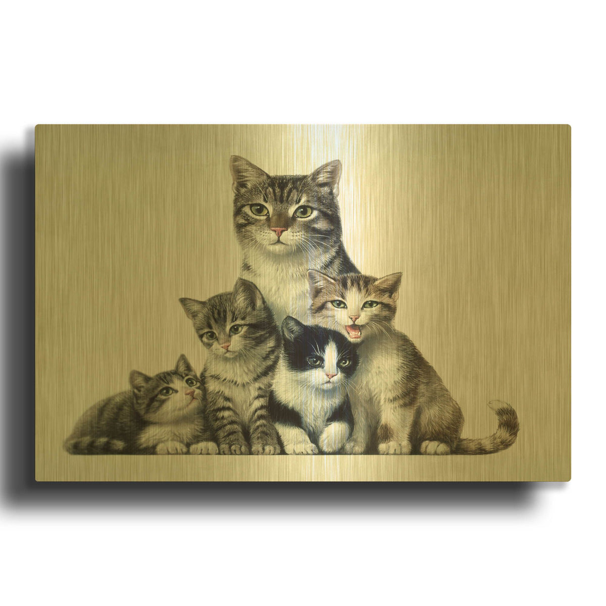'Cat Family 2' By Harro Maass Gold Metal Wall Art