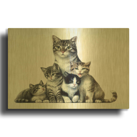 'Cat Family 2' By Harro Maass Gold Metal Wall Art