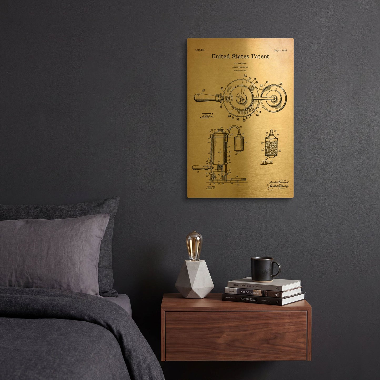 'Coffee Percolator Blueprint Patent Parchment' By LUXE Gold Metal Wall Art