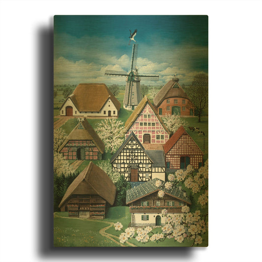 'German Farmhouses' By Harro Maass Gold Metal Wall Art