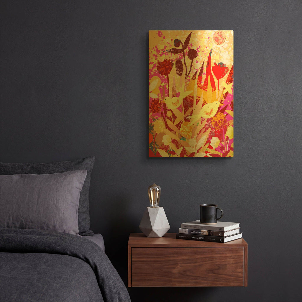 'Birds In Garden' By Holly McGee Gold Metal Wall Art