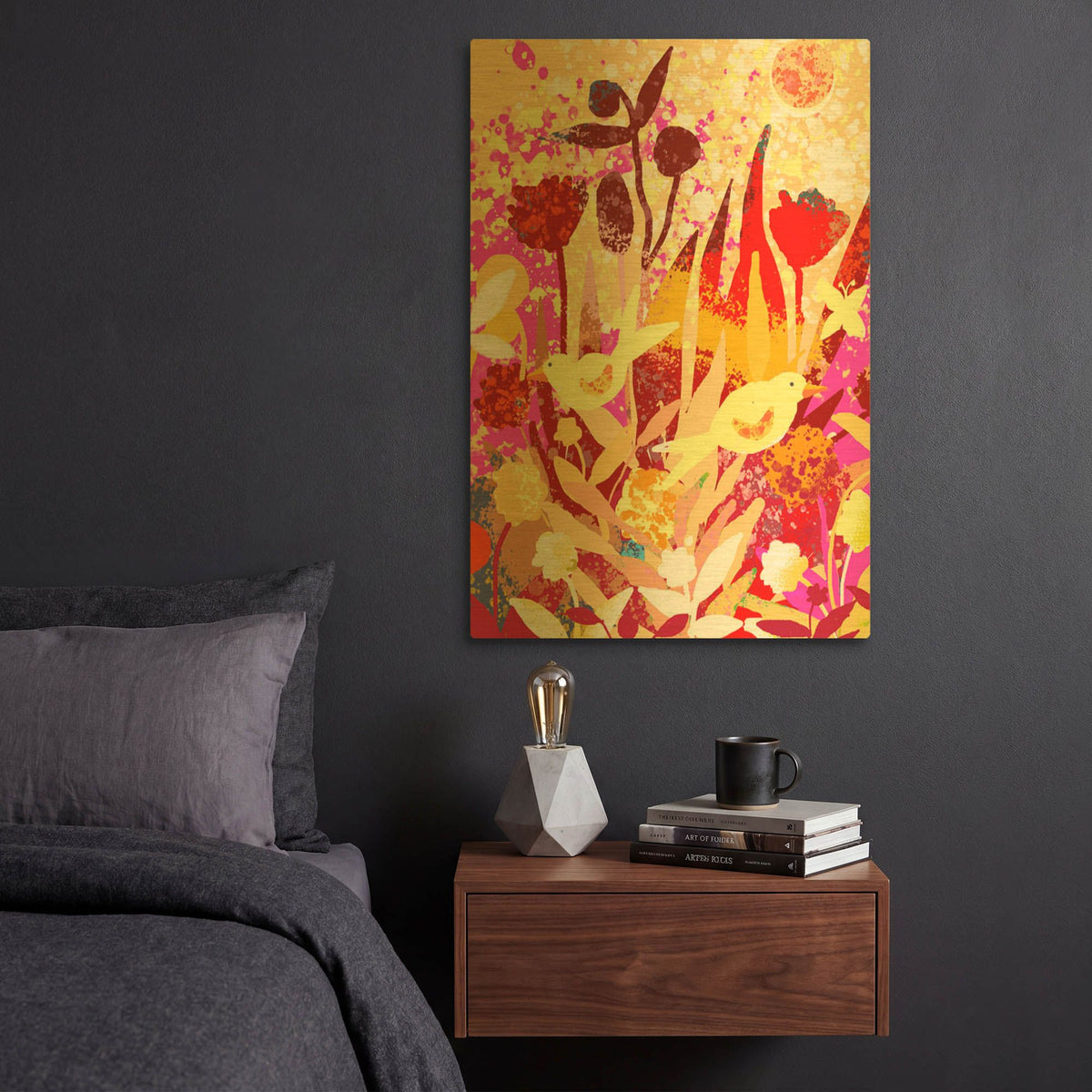'Birds In Garden' By Holly McGee Gold Metal Wall Art