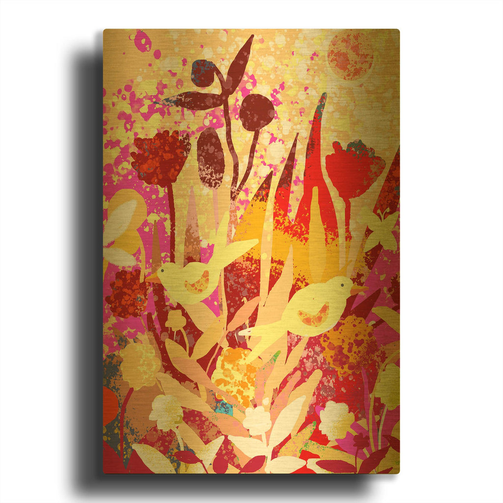 'Birds In Garden' By Holly McGee Gold Metal Wall Art