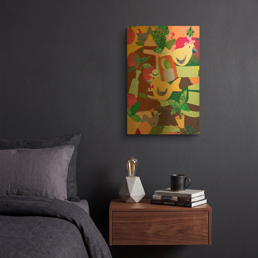 'Birds In Hats' By Holly McGee Gold Metal Wall Art