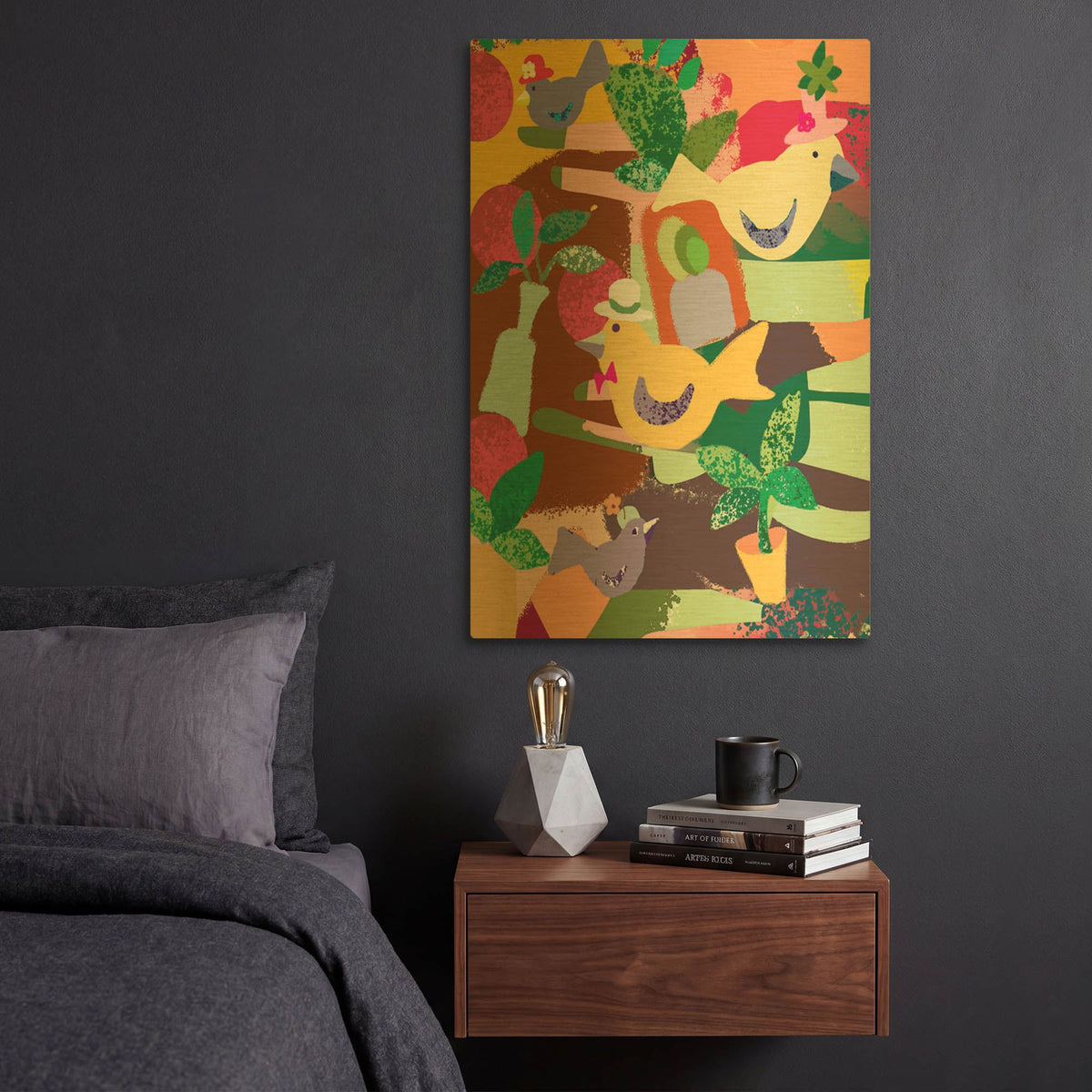 'Birds In Hats' By Holly McGee Gold Metal Wall Art