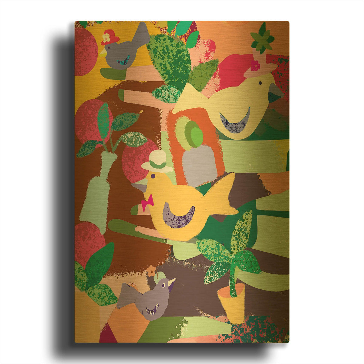 'Birds In Hats' By Holly McGee Gold Metal Wall Art
