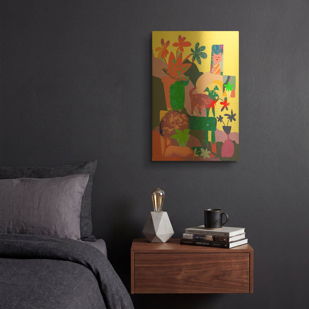 'Cat In The Window' By Holly McGee Gold Metal Wall Art
