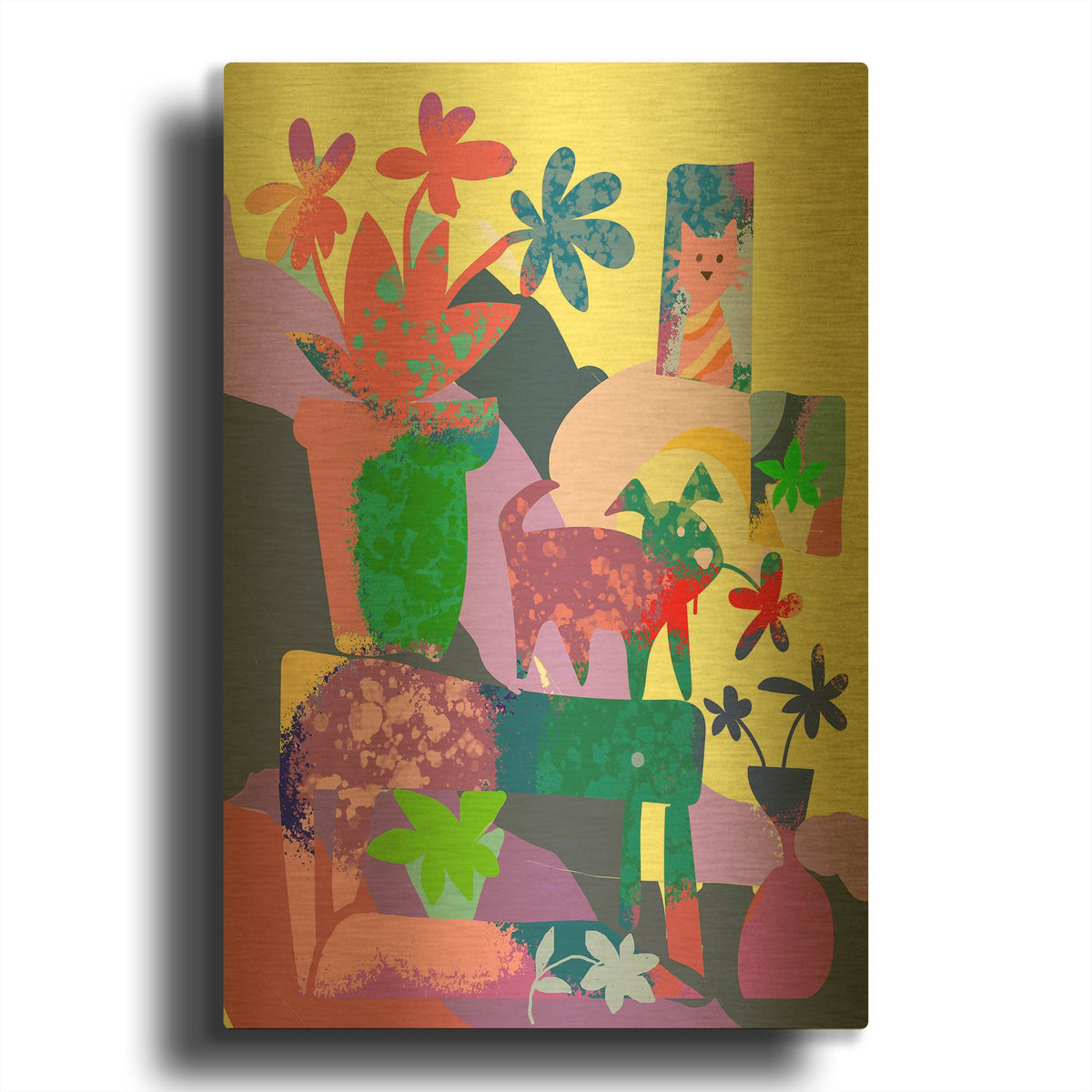 'Cat In The Window' By Holly McGee Gold Metal Wall Art