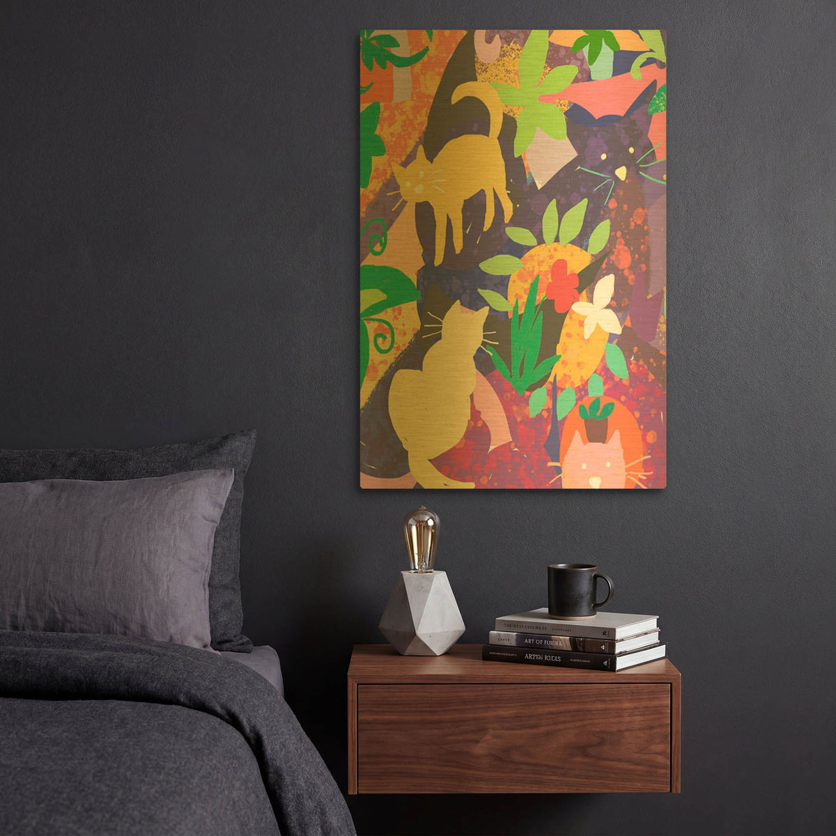 'Cat Shapes' By Holly McGee Gold Metal Wall Art