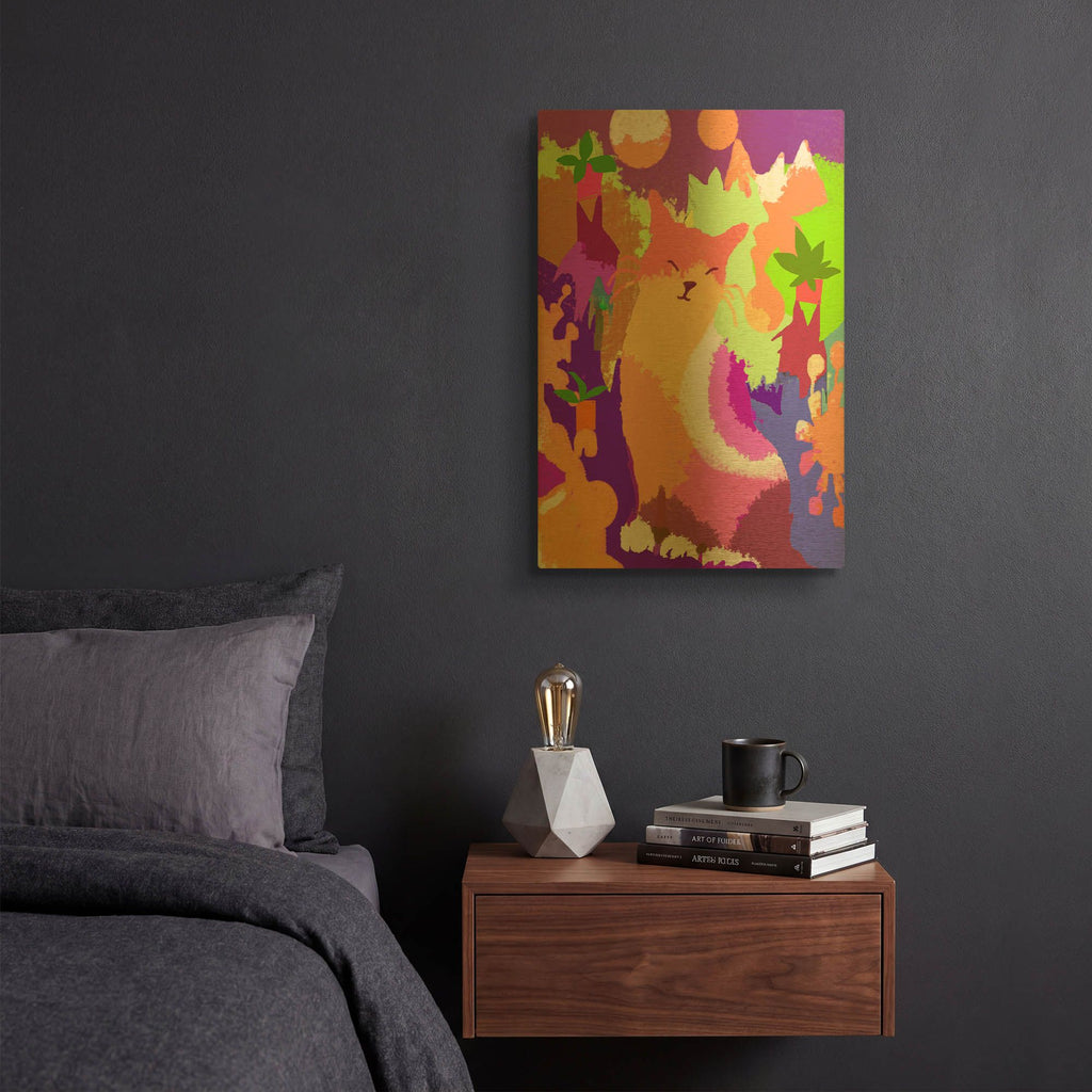 'Cat With Abstract Background' By Holly McGee Gold Metal Wall Art