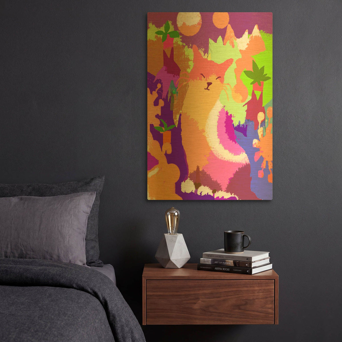 'Cat With Abstract Background' By Holly McGee Gold Metal Wall Art