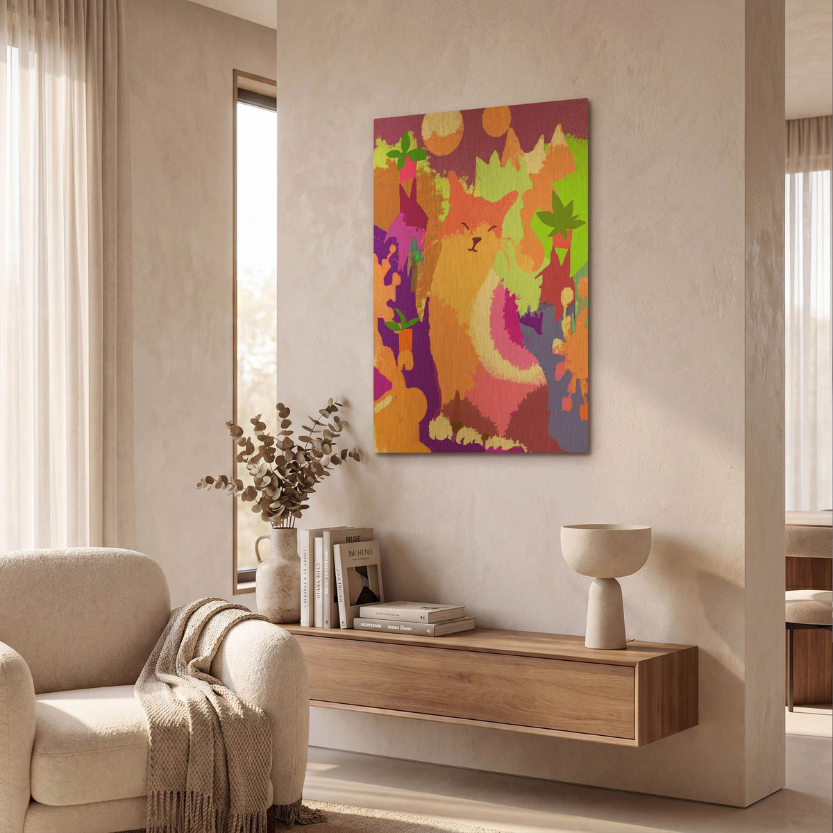 'Cat With Abstract Background' By Holly McGee Gold Metal Wall Art