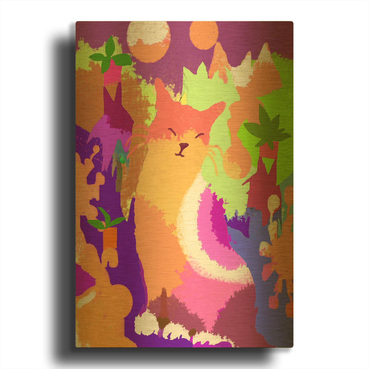 'Cat With Abstract Background' By Holly McGee Gold Metal Wall Art
