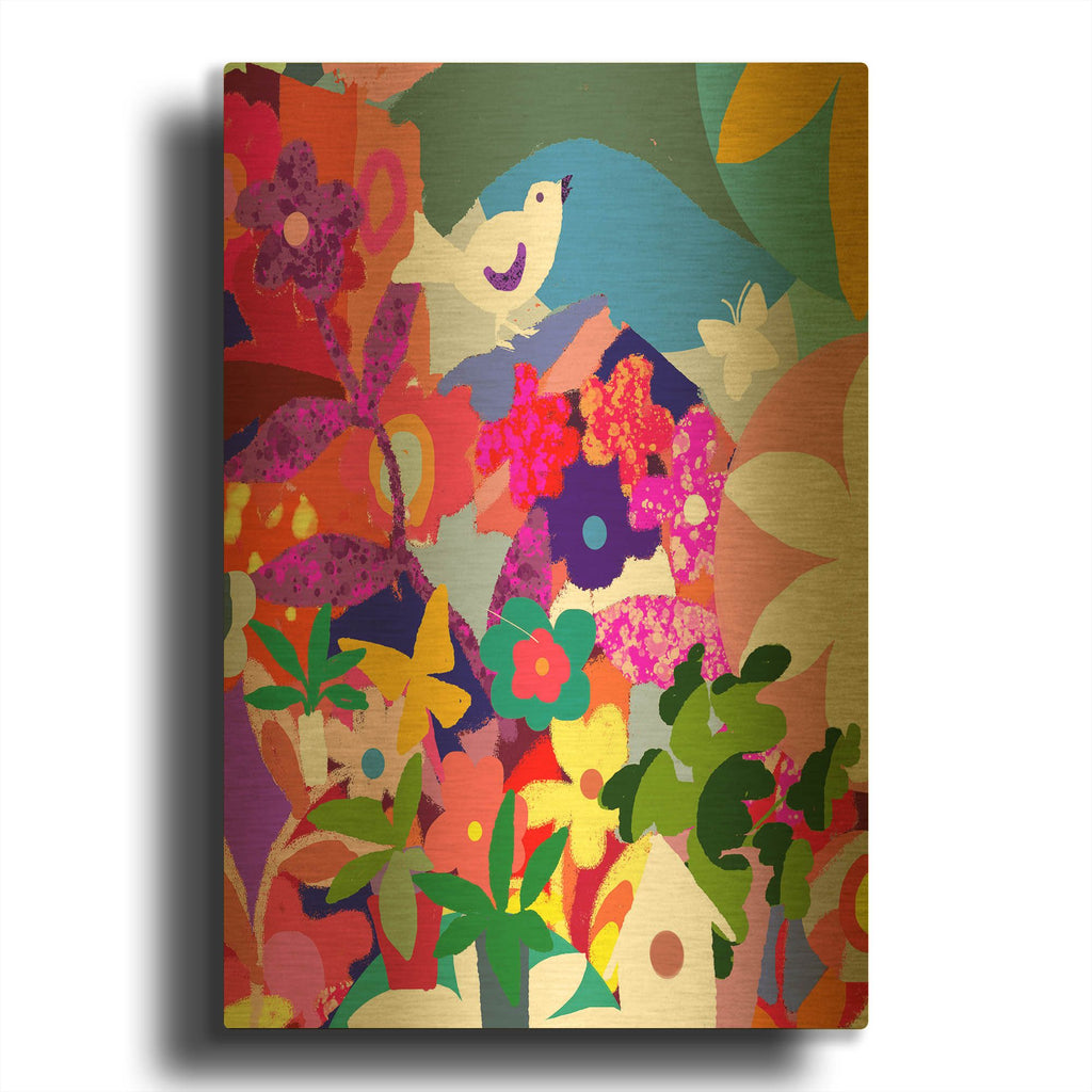 'Chirping Bird' By Holly McGee Gold Metal Wall Art