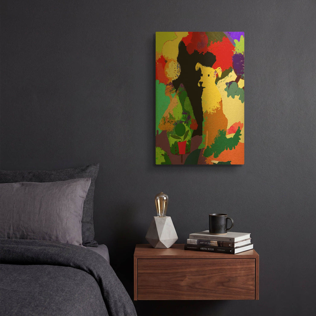 'Dog With Abstract Background' By Holly McGee Gold Metal Wall Art