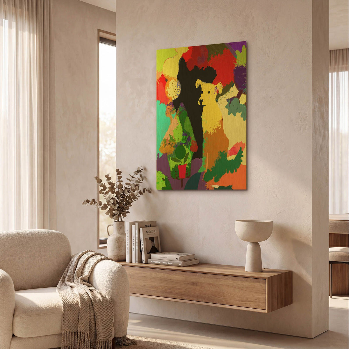 'Dog With Abstract Background' By Holly McGee Gold Metal Wall Art