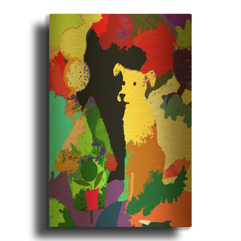 'Dog With Abstract Background' By Holly McGee Gold Metal Wall Art