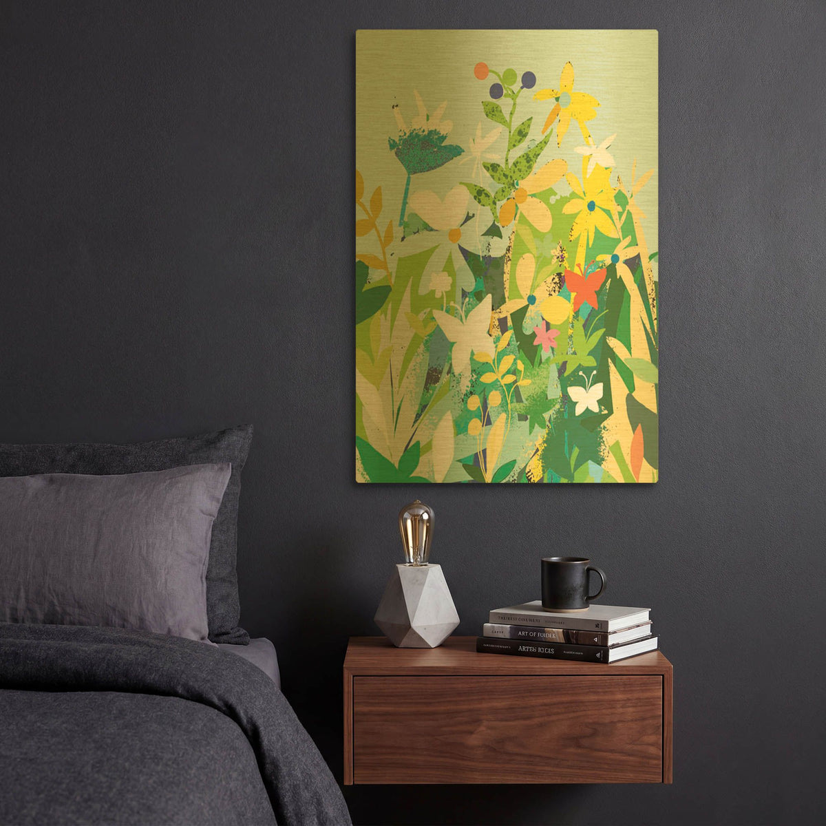 'Flowers And Butterflies' By Holly McGee Gold Metal Wall Art