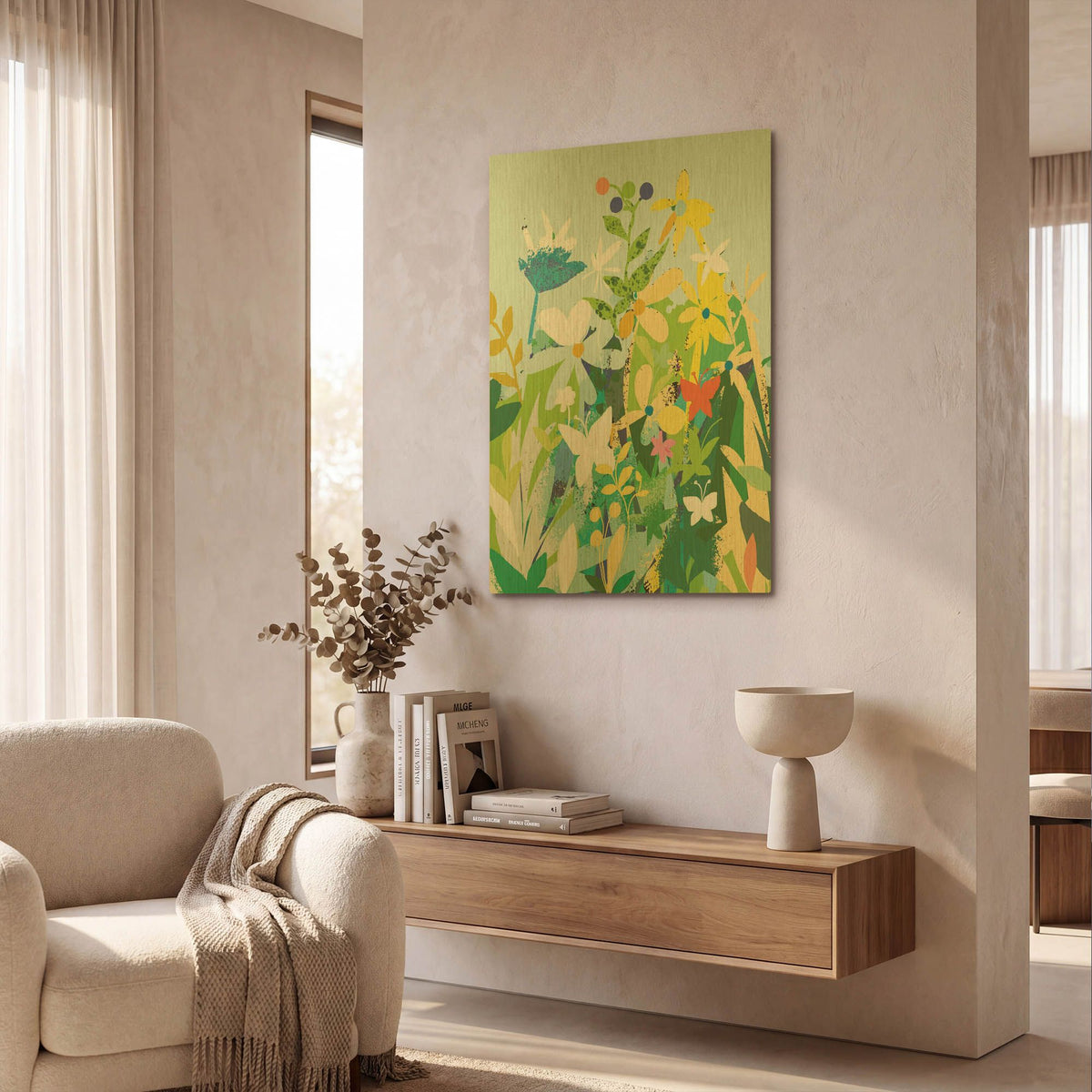 'Flowers And Butterflies' By Holly McGee Gold Metal Wall Art