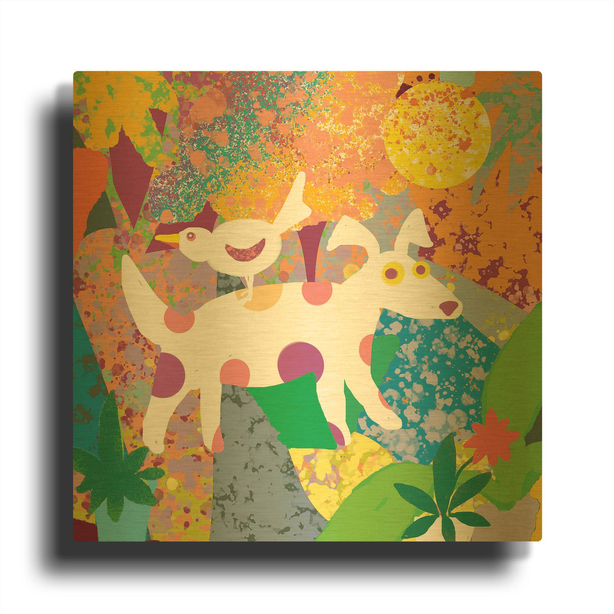 'Roosting Bird And Dog' By Holly McGee Gold Metal Wall Art