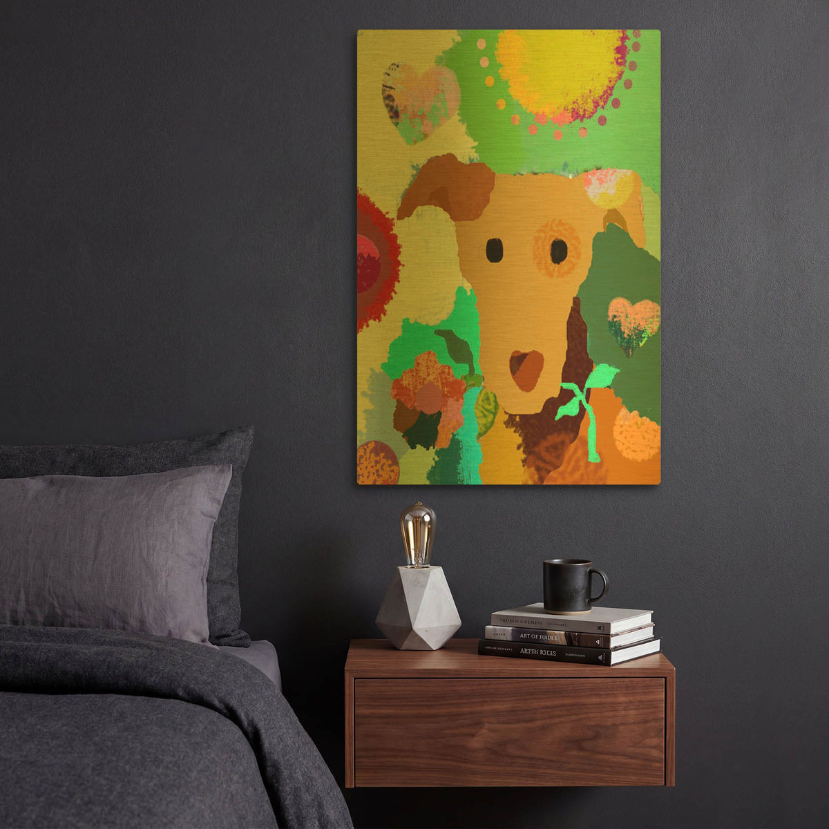 'Terrier With Flower' By Holly McGee Gold Metal Wall Art