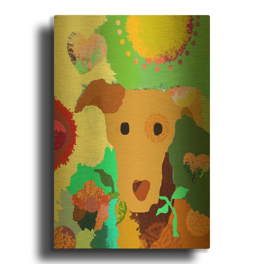 'Terrier With Flower' By Holly McGee Gold Metal Wall Art