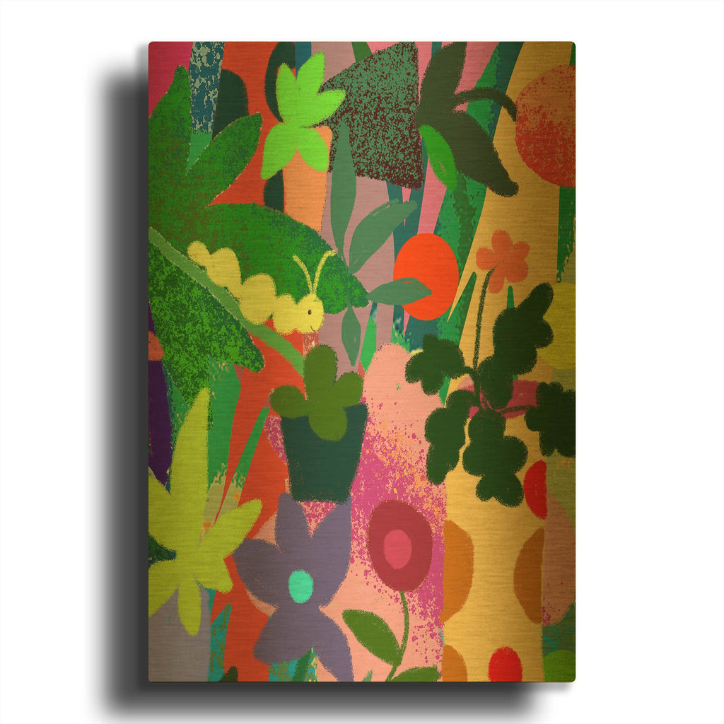 'Yellow Caterpillar' By Holly McGee Gold Metal Wall Art