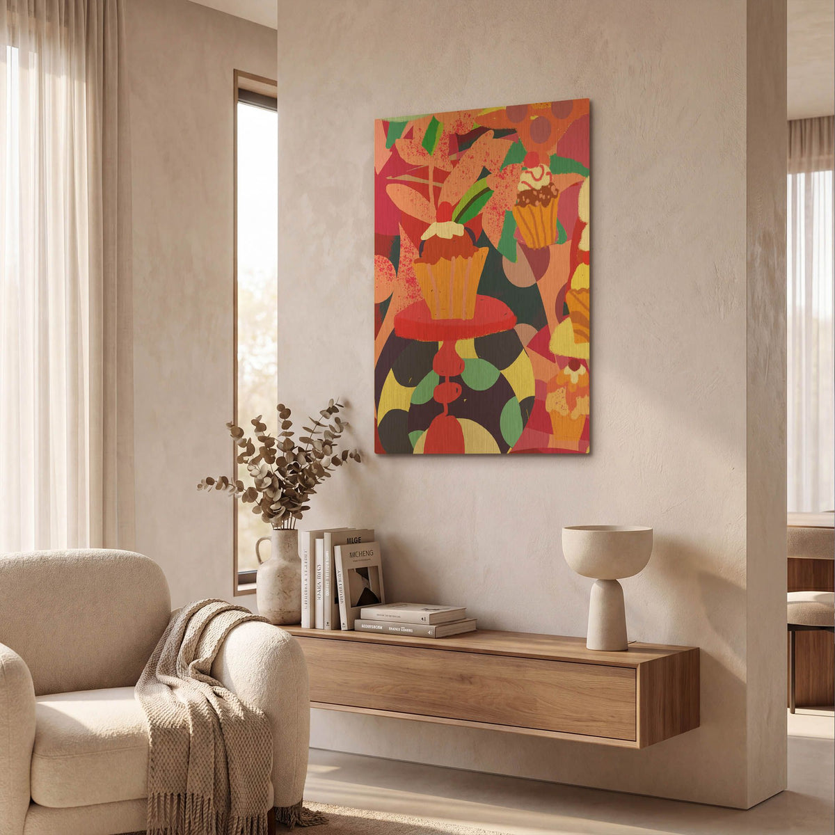 'Cupcakes With Abstract Background' By Holly McGee Gold Metal Wall Art