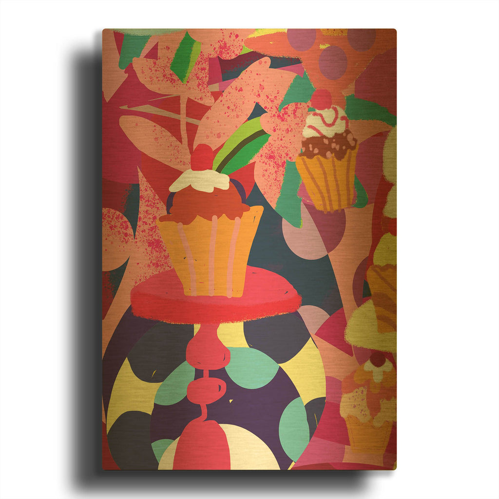 'Cupcakes With Abstract Background' By Holly McGee Gold Metal Wall Art