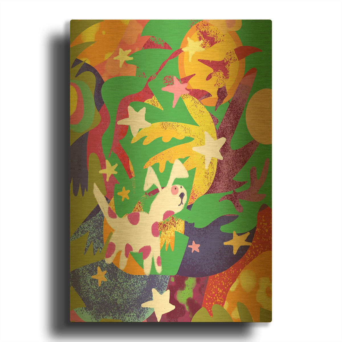 'Dog And Stars With Abstract Background' By Holly McGee Gold Metal Wall Art