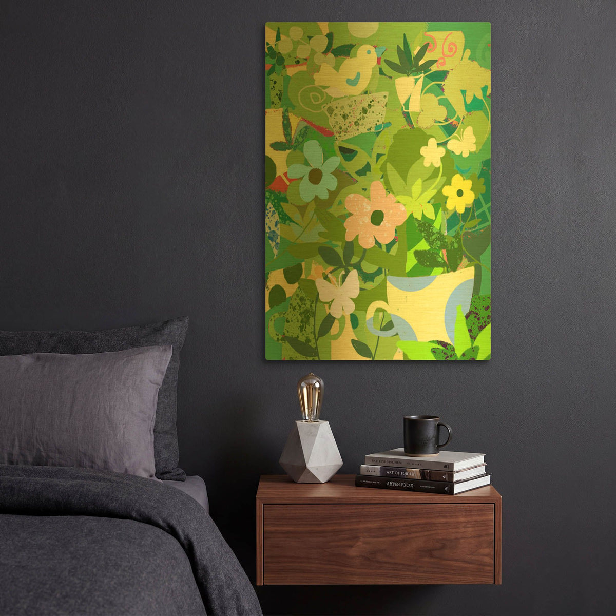 'Garden Delight With Teacup' By Holly McGee Gold Metal Wall Art