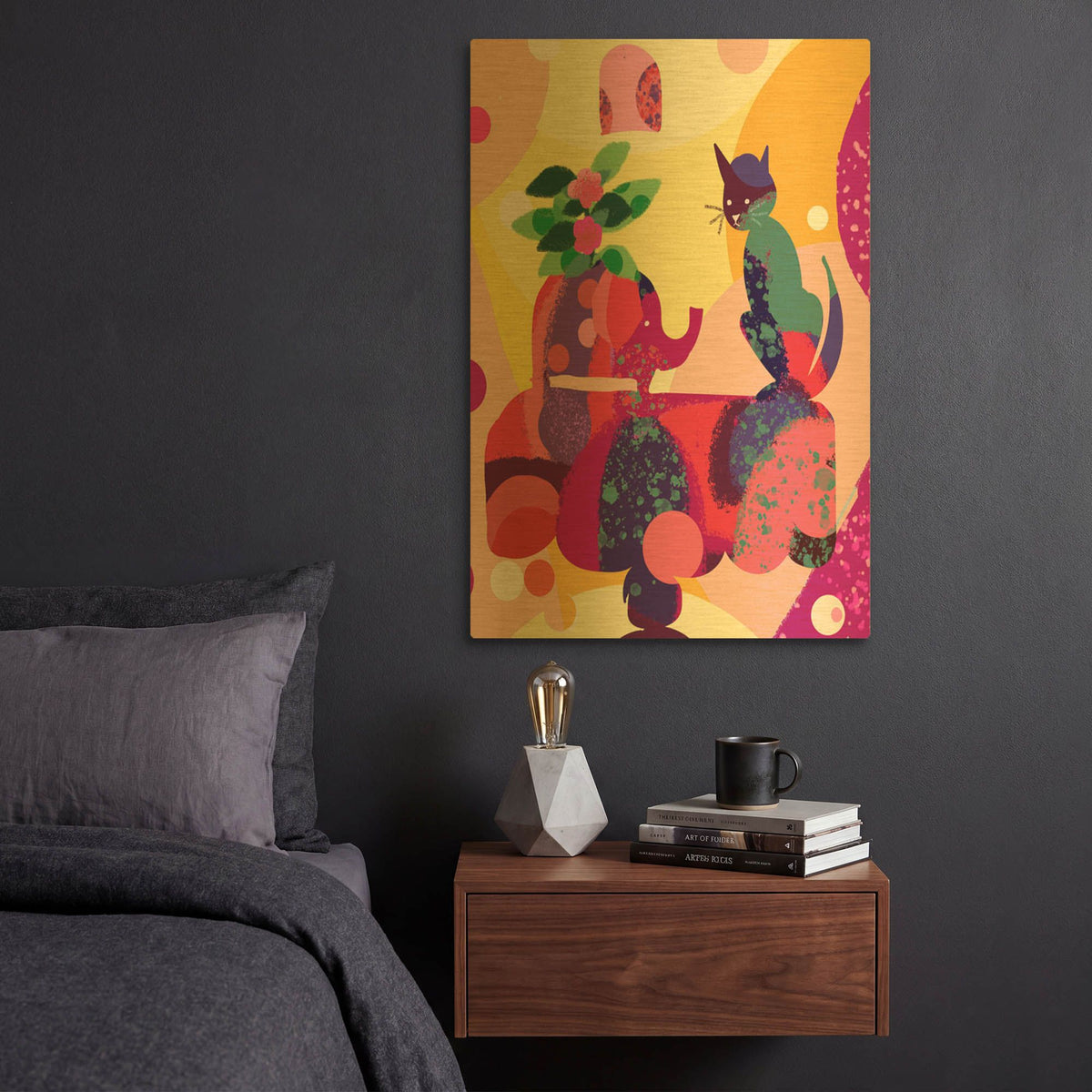 'Still Life With Cat And Elephant' By Holly McGee Gold Metal Wall Art