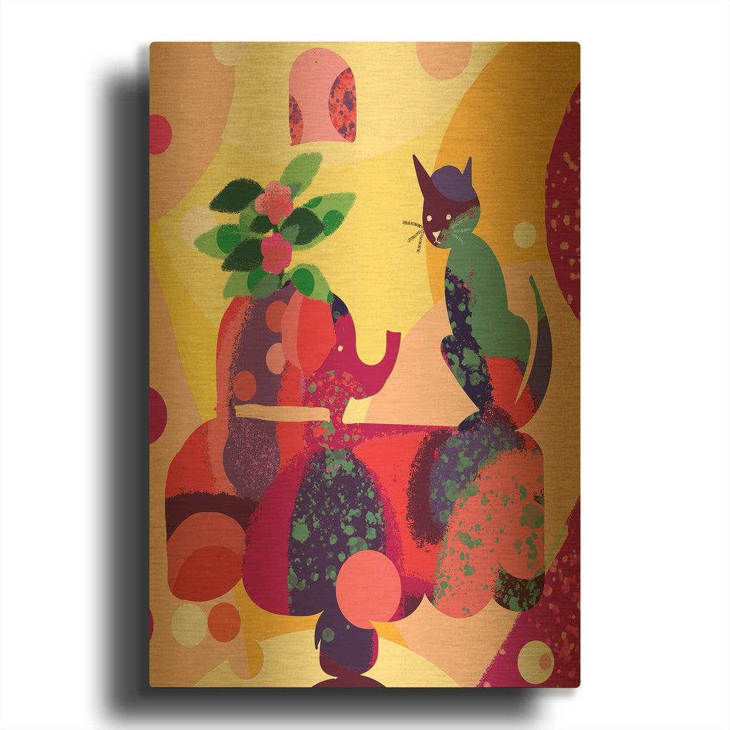 'Still Life With Cat And Elephant' By Holly McGee Gold Metal Wall Art