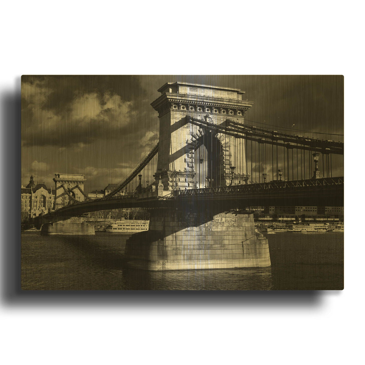 'Budapest Chain Bridge' By Istvan Nagy Gold Metal Wall Art