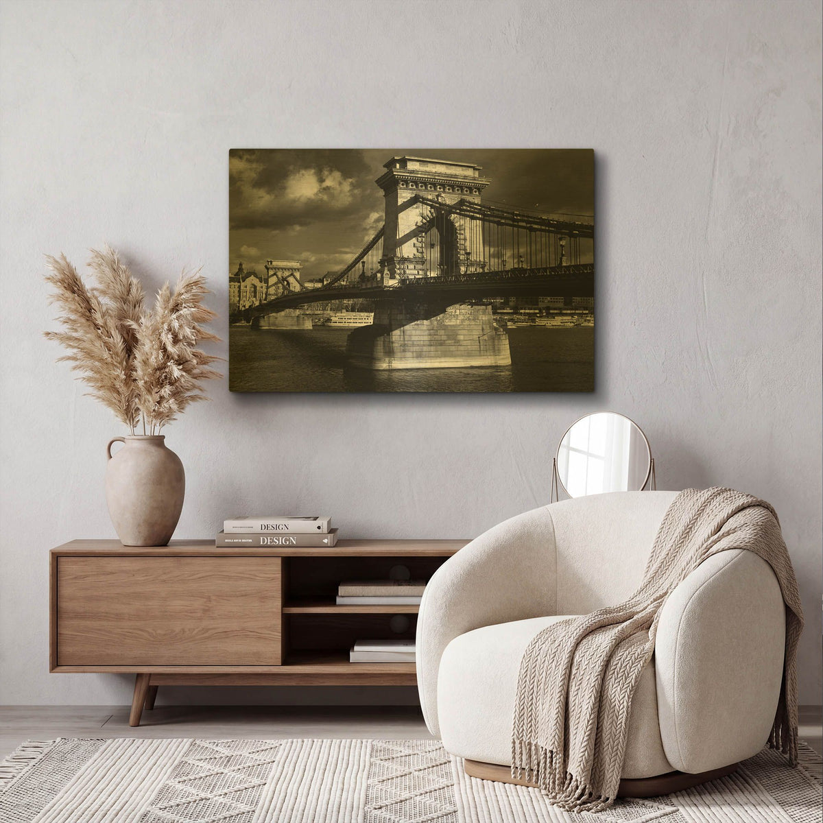 'Budapest Chain Bridge' By Istvan Nagy Gold Metal Wall Art