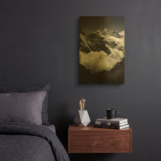'Mountains BW' By Istvan Nagy Gold Metal Wall Art