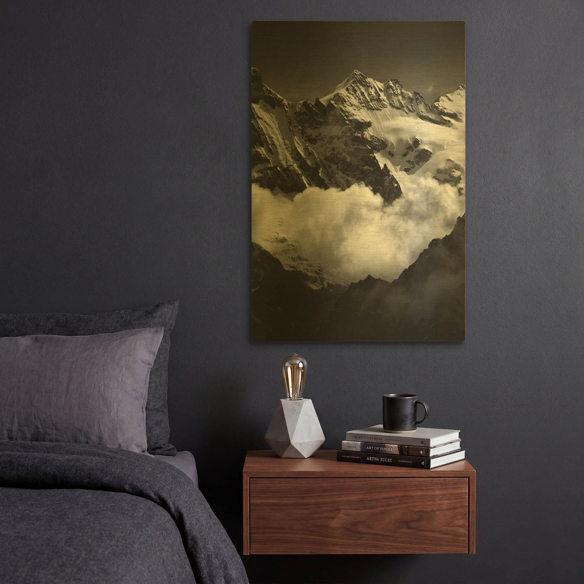 'Mountains BW' By Istvan Nagy Gold Metal Wall Art